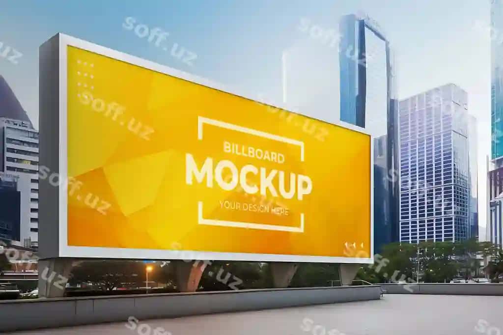 Namuna billboard horizontal reklama futuristik bino shahar | Mockup billboard horizontal advertising futuristic building city