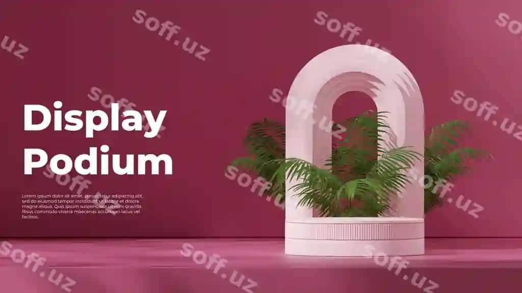 Shablon maketi pushti rangli kavisli silindrli podium landshaft archasi | Template mockup pink color curved cylinder podium landscape arch