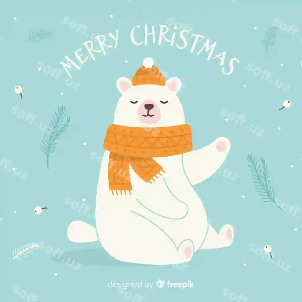 Qo'l bilan chizilgan polor ber christmas fon | Hand drawn polar bear christmas background