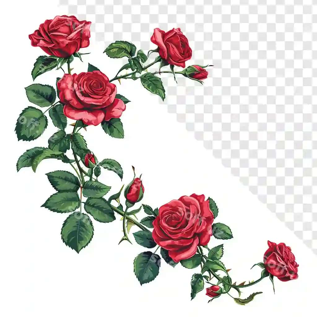 Binofat qizil gul vig'na logotip shaffof fond psd | Vibrant red rose vine logo transparent backgroundpsd