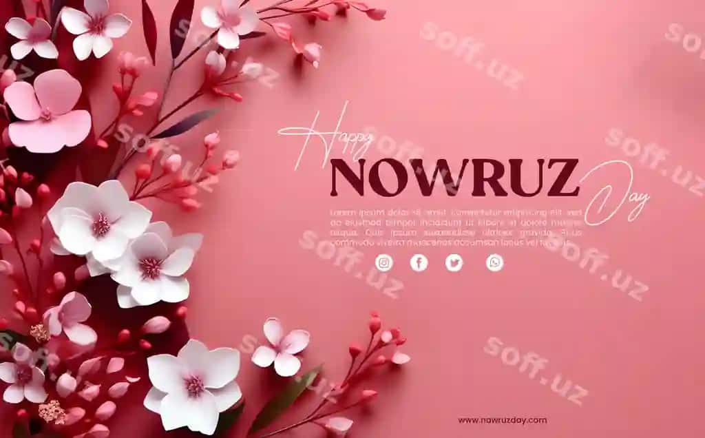 Baxorli Nowruz kuningiz bilan pushti gullar orqa fonda | Happy nowruz day with pink floral background 2