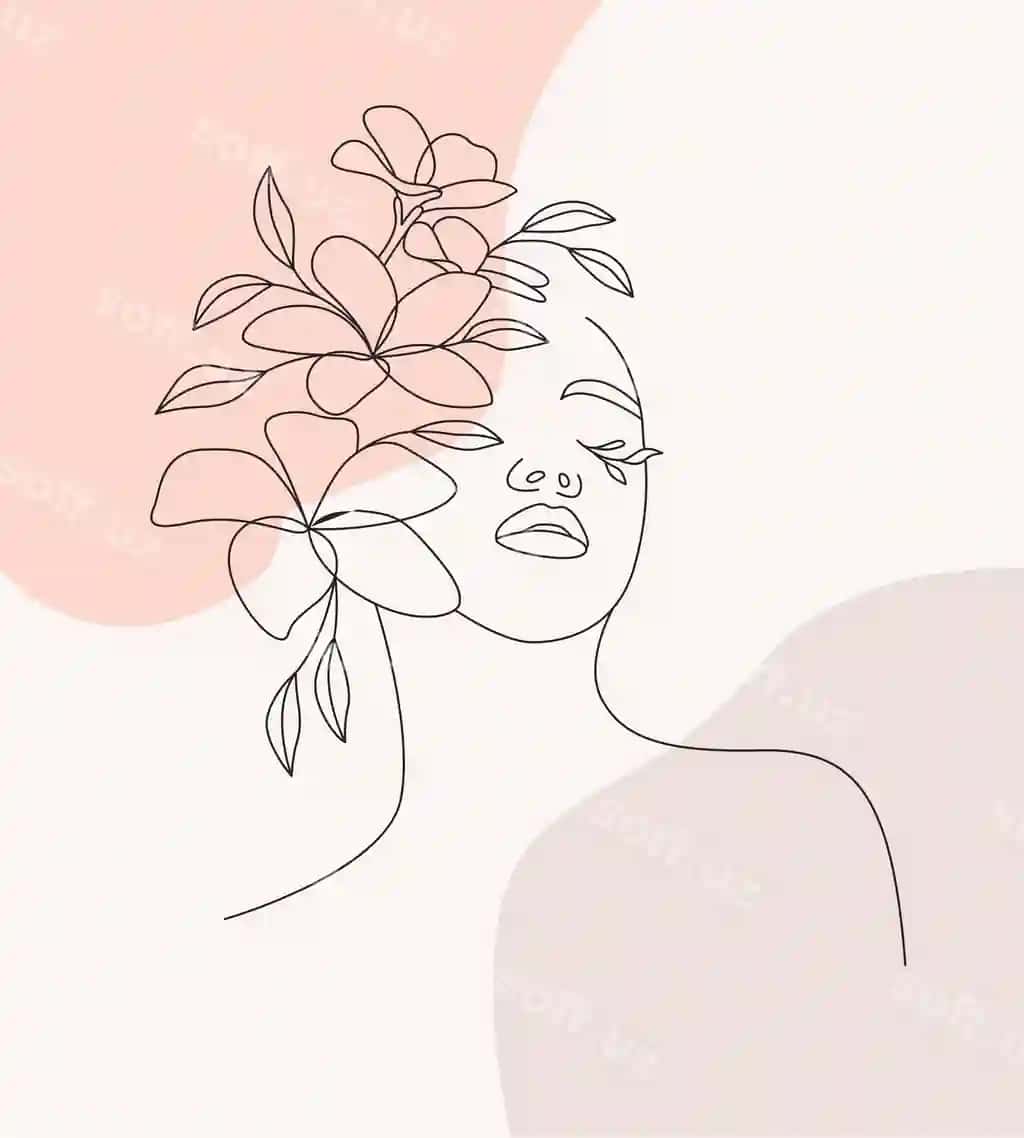 Line art chiroyli ayolining yuzi nafis gullar | Line art beautiful woman s face elegant flowers 2