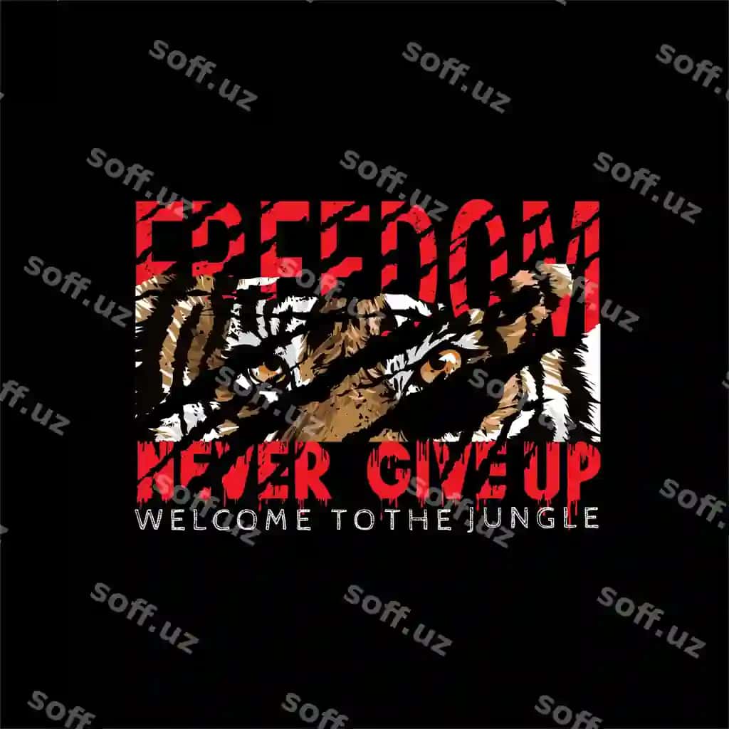 Erkinlik buzoq boshi hech qachon bermas motivatsiyali vektor illustratsiyasi | Freedom tiger head with never give up motivation vector illustration