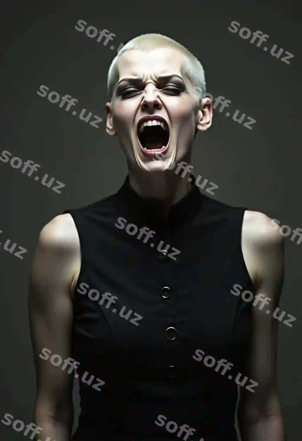 Gotik ayol oq sochli, qora kostyum kiygan, bağirgan | Gothic woman with white hair black dress screaming