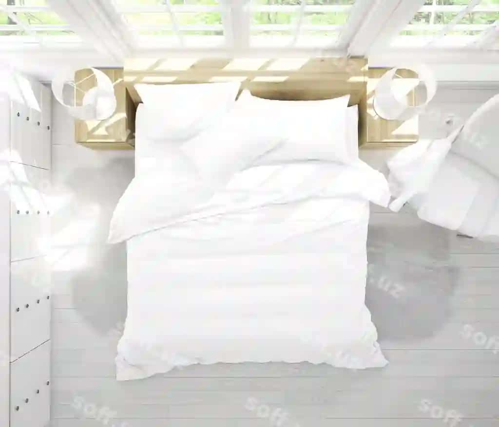 Realistik ikkalasi xonasi meble bilan, katta oynalar, yuqori ko'rinish. | Realistic double bedroom with furniture big windows top view