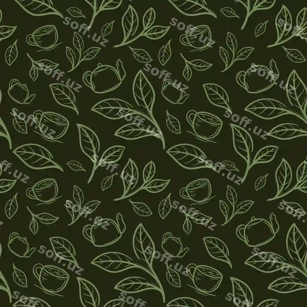 Choy varaq kossa bilan uzilmas naqsh | Tea leaf with cup seamless pattern