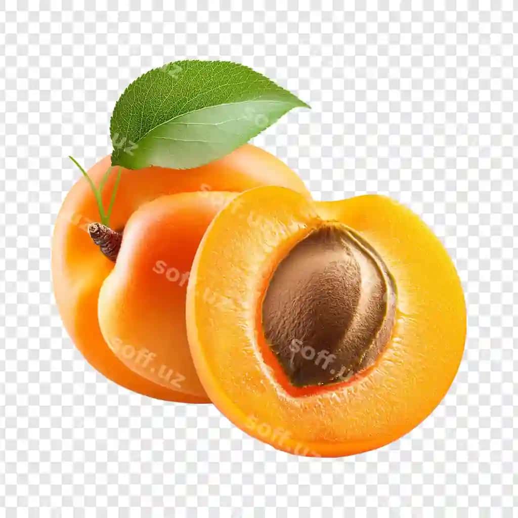 Olg'a o'zgargan yashil barqat jigarrang nuqta u | Ripe apricot with green leaf brown spot it