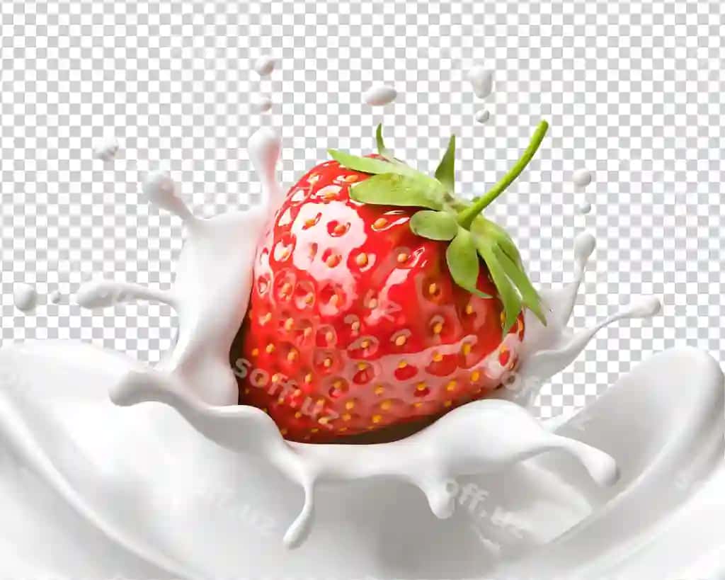 Psd premium qurdiuvoq oq sut splash | Psd premium strawberry white milk splash