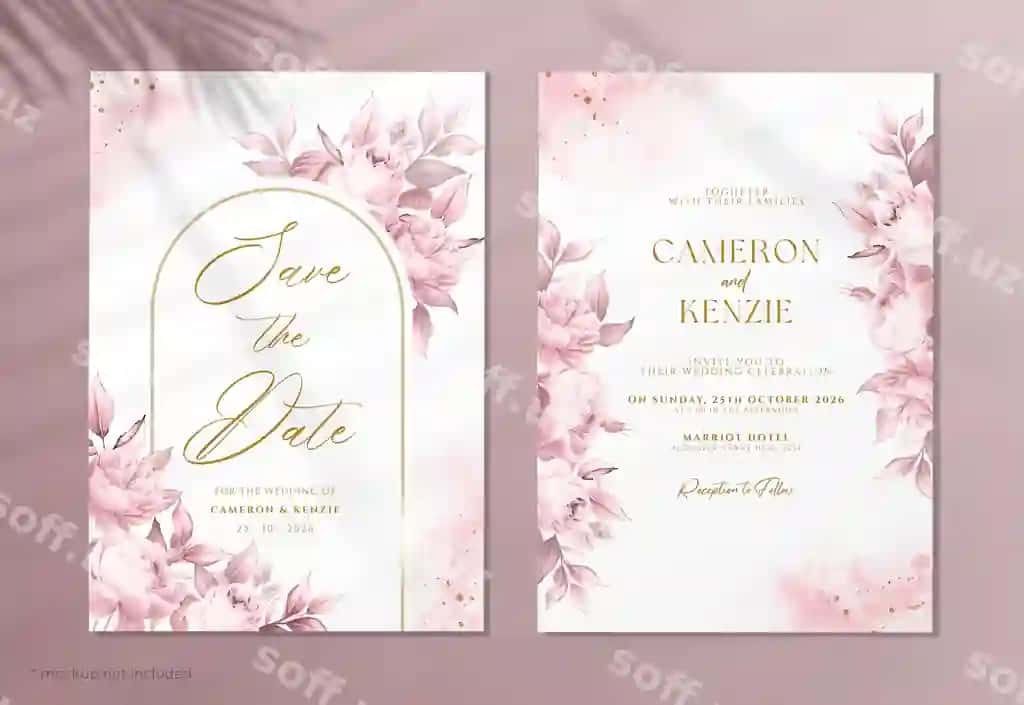 Go'zal gulli turmali taklifnoma kartasi komplekti | Beautiful floral wedding invitation card set 2