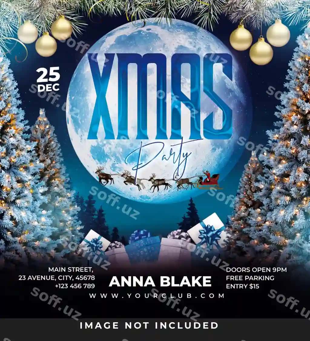 Nohorga to'xtovmasi flyer psd shabloni | Christmas party flyer psd template