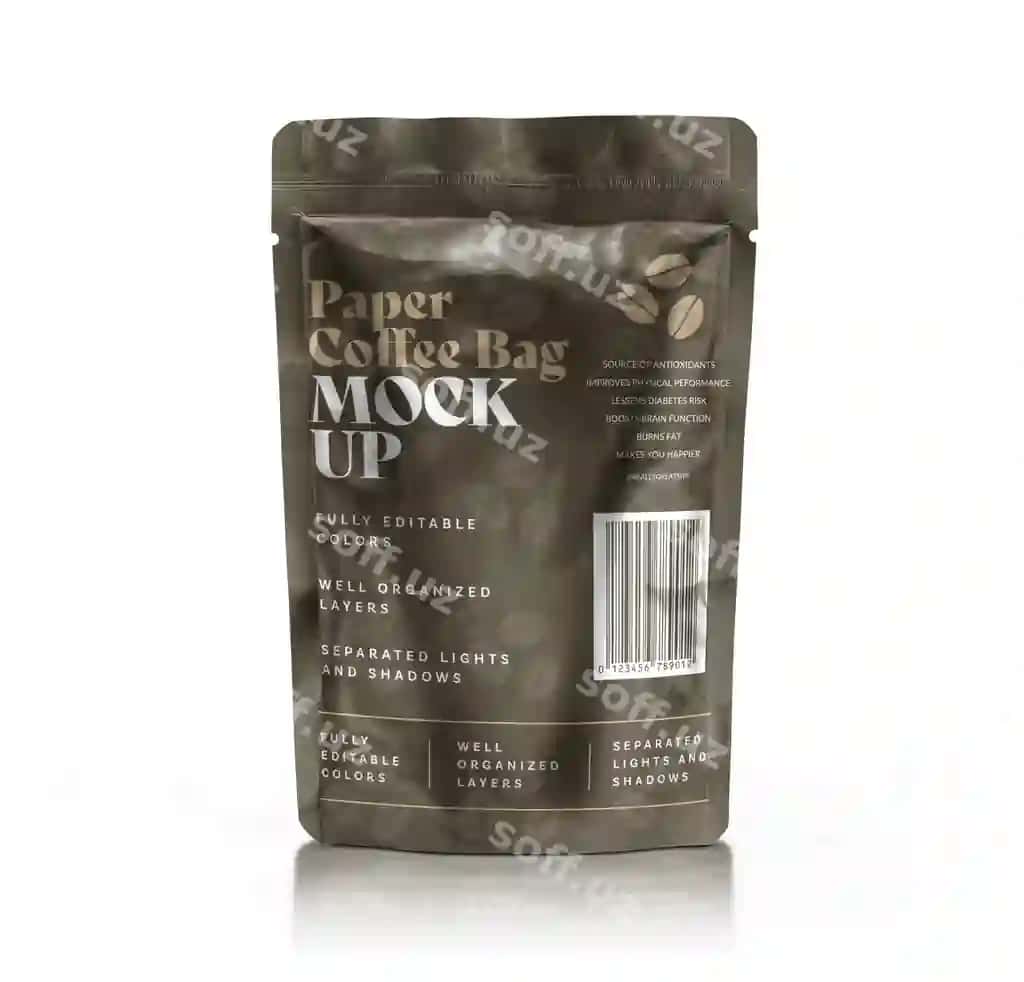 Stand up pouch bag mockup kofe qop packaj PSD shablon | Stand up pouch bag mockup coffee bag packaging psd template 2