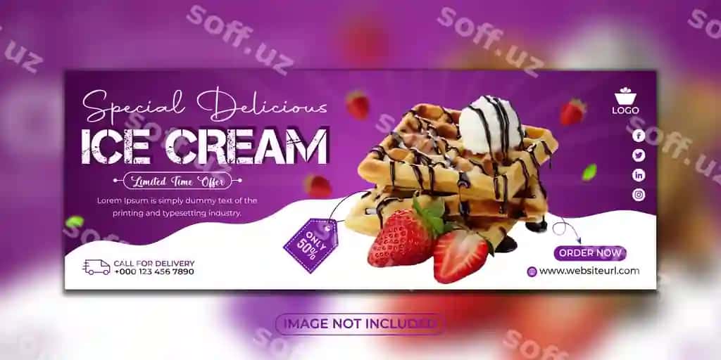 Maxsus mazali muzlatma Facebook varaq dizayn shabloni | Special delicious ice cream facebook cover design template 2
