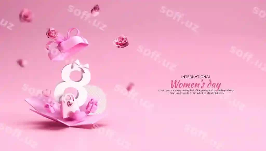 Ayollar kuni ochilgan sovg'a qutisi realistik 3d dizayn | Womens day open gift box realistic 3d design 2