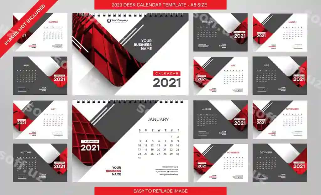 Stol taqvimi 2021 yilgi shablon 12 oy kirgan A5 hajmda | Desk calendar 2021 template 12 months included a5 size
