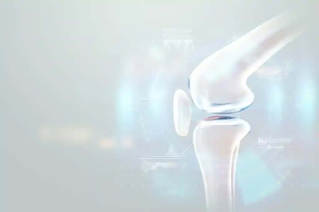 Tibbiy poster tasviri suyaklar tizza bo'g'imlari tizza artriti yallig'lanish sinishi xaftaga nusxa ko'chirish maydoni 3d rasm 3d render | Medical poster image bones knee joint knee arthritis inflammation fracture cartilage copy space 3d illustration 3d render