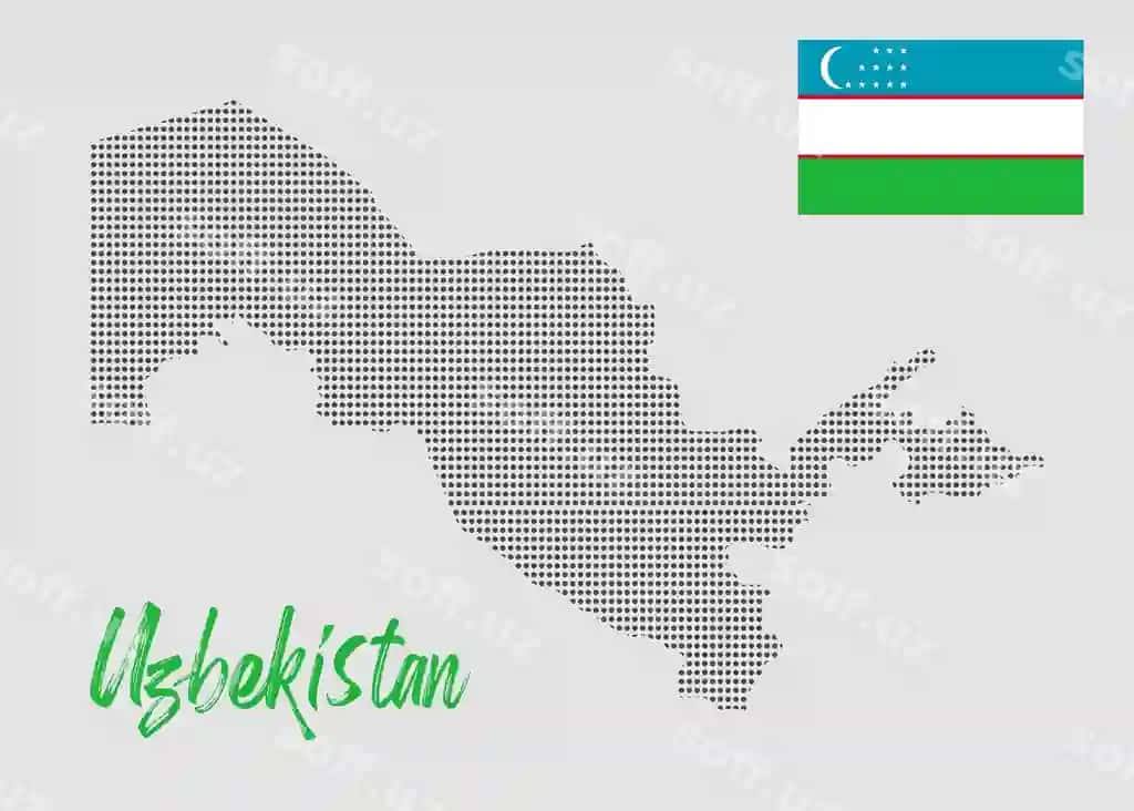 O'zbekiston nuqtali xaritasi bayroq bilan minimalistik geografik vektor dizayni | Uzbekistan dotted map with flag minimalist geographic vector design 2