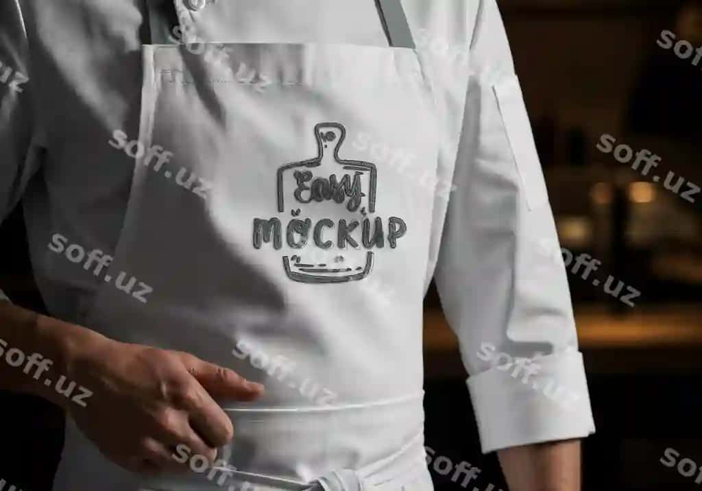Chef favri mockupi dastaklangan logotip bilan | Chef apron mockup with embroidered logo