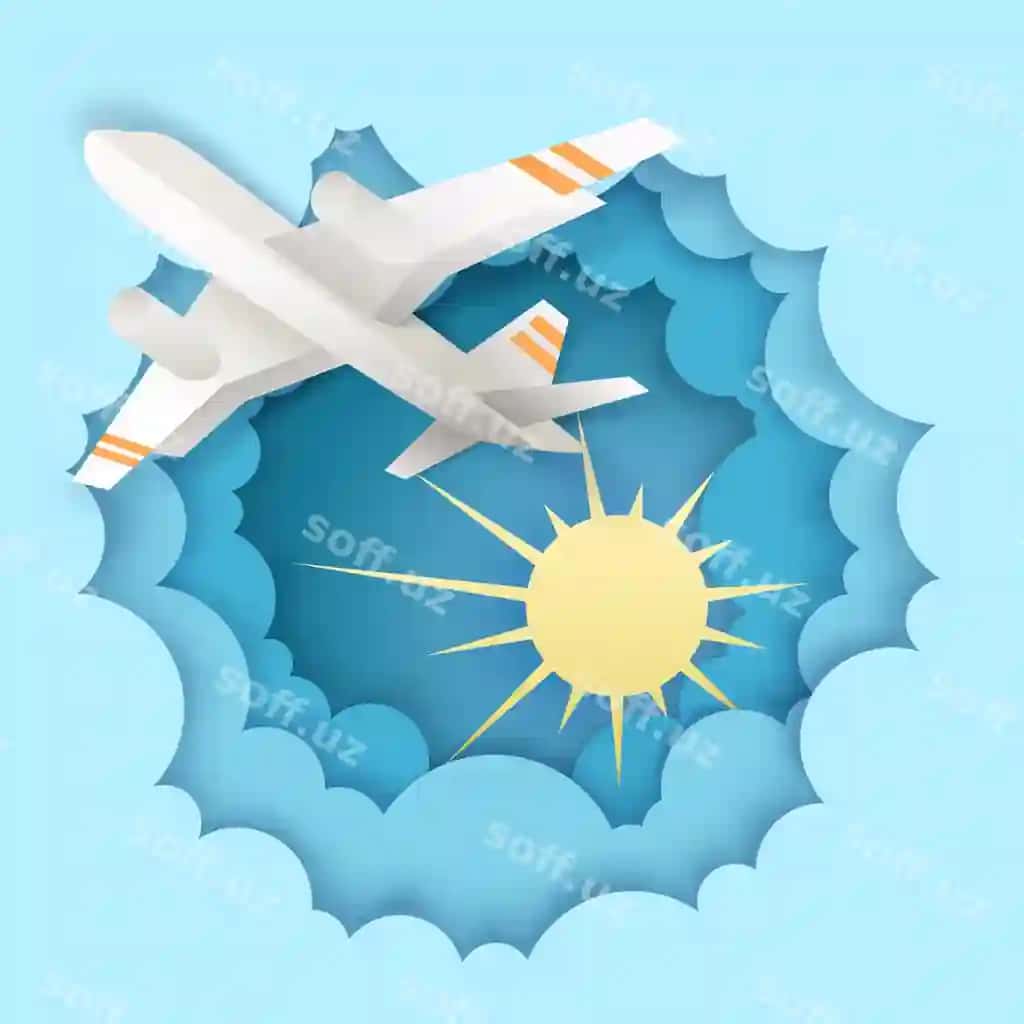 Samolyot osmonda uchadigan vektor illustratsiyasi qog'oz san'at uslubi | Airplane flying sky vector illustration paper art style