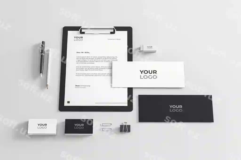 Qozon mockup qora oq kompaniya biznes realistik | Stationery mockup black white company business realistic 2