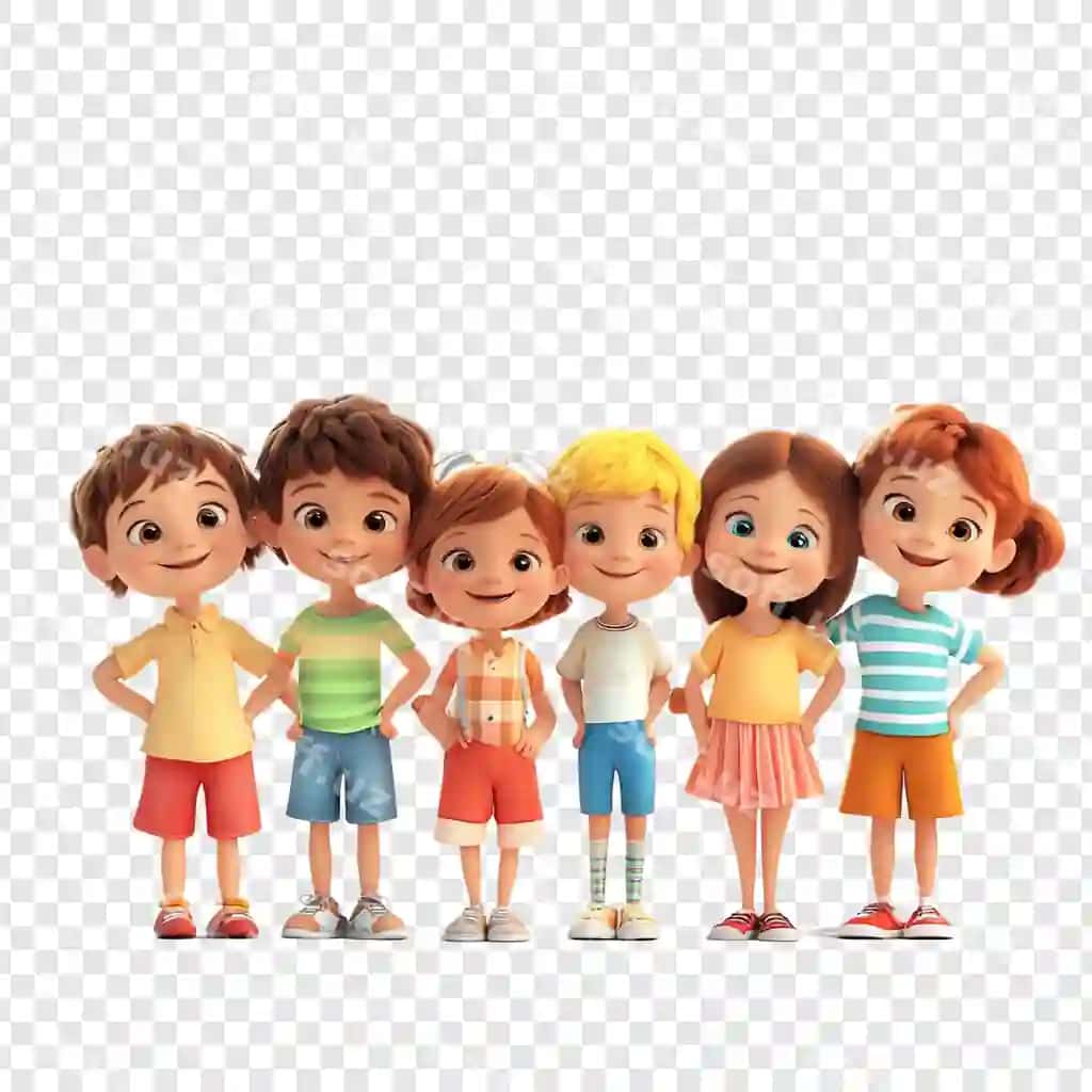 Guruh 3d karykatur chiroyli bolalar | Group adorable 3d cartoon kids