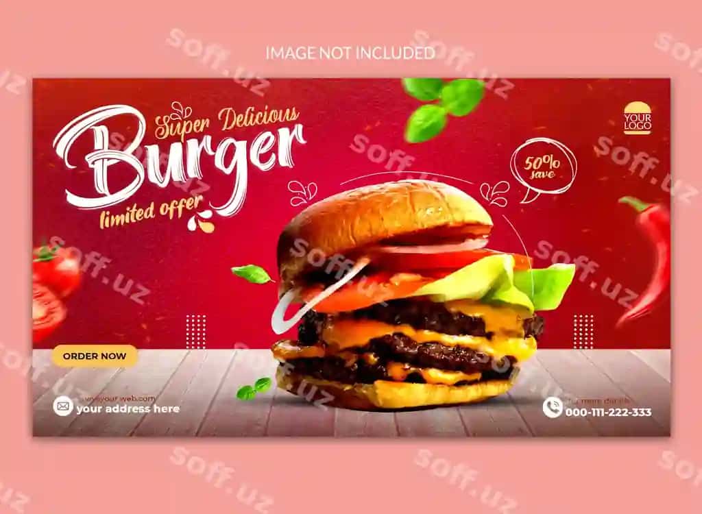 Juda mazali burger Ijtimoiy tarmoqlar veb-shabloni | Super delicious burger social media web template 2