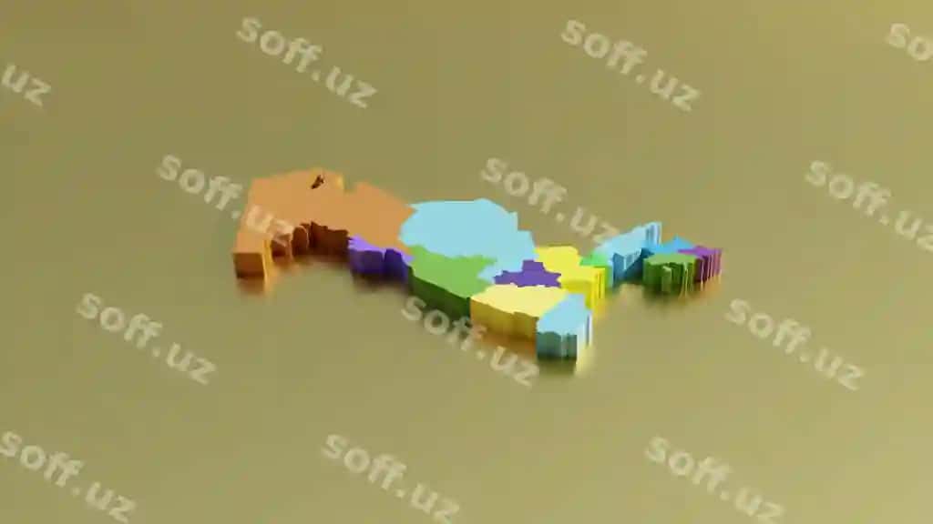 Oʻzbekiston xaritasi 3d, hududlar chegaralari bilan, oltin rangdagi fonda | Uzbekistan map 3d with borders regions color gold background