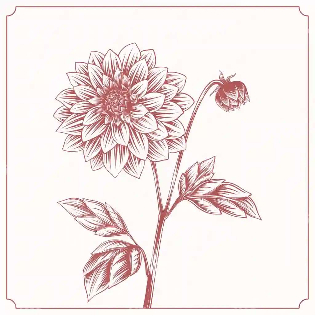 Qoziq aytdan chizilgan dahlia chizmasi illustratsiyasi | Hand drawn dahlia drawing illustration