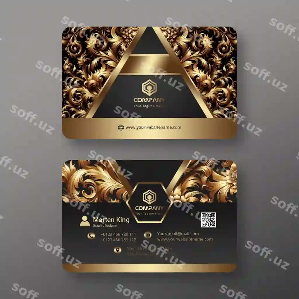 Hashm oltin gulli biznes karta shabloni chiroyli premium dizayn bilan | Luxury gold floral business card template with elegant design premium