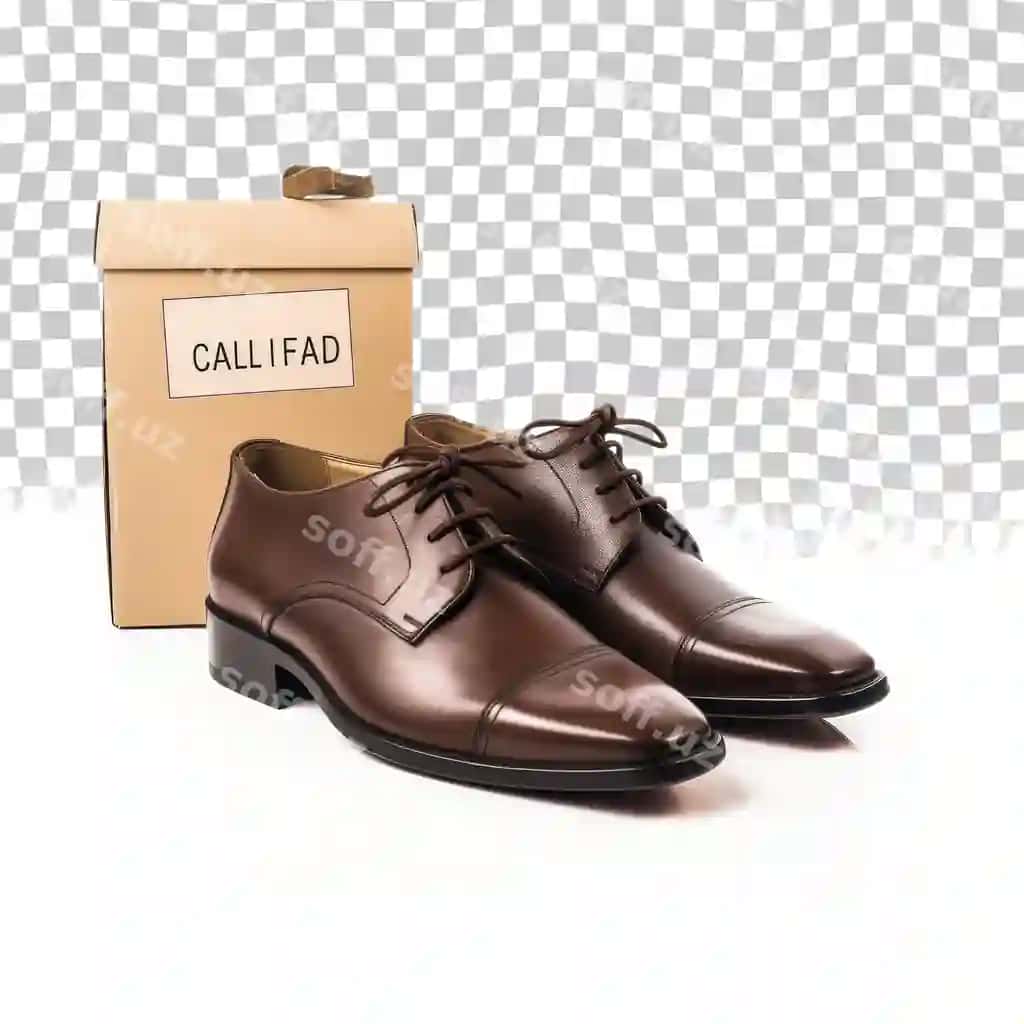 Juft jigarrang erkak o'ylatlar old sotuv qutida shaffof | Pair brown male shoes front sale box transparent