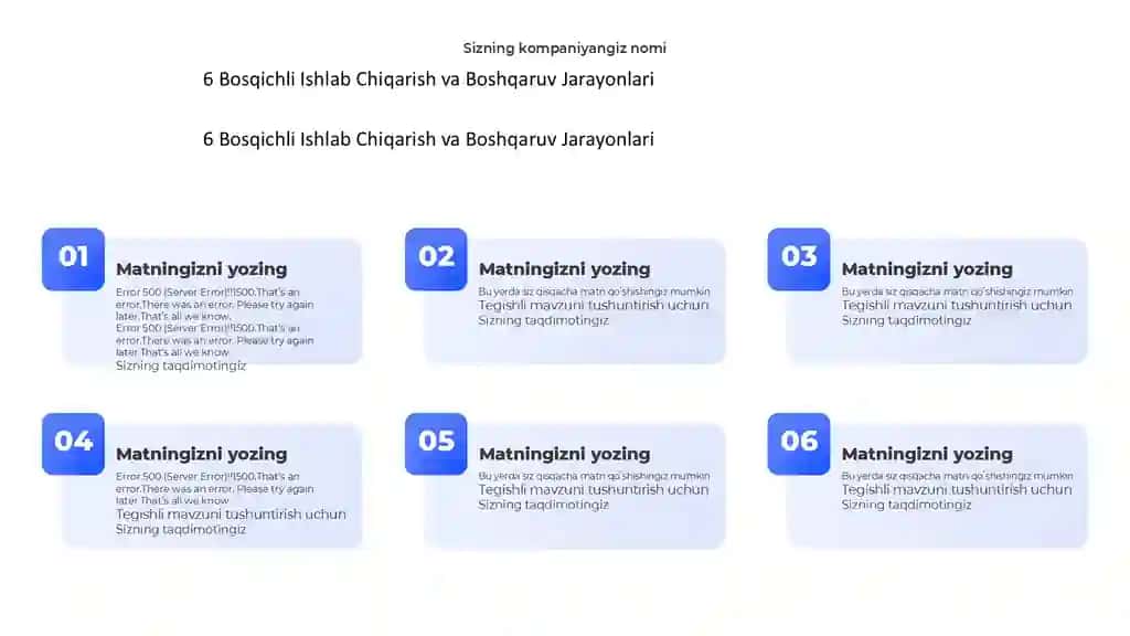 6 Bosqichli Ishlab Chiqarish va Boshqaruv Jarayonlari Taqdimoti (10 Slayd)