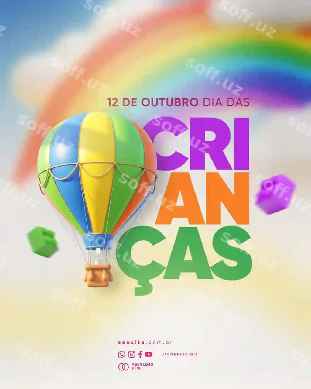 Baxromli bolalar kuni post uchun tahrir qilish mumkin matn Portugalcha bolalar oyi | Happy childrens day post editable text portuguese childrens month 2