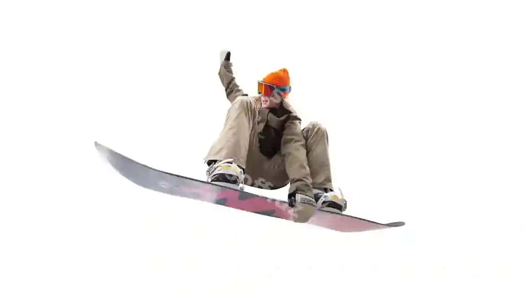 Snoubord qiluvchi ayol harakati ajraltirilgan oq fon | Snowboarder girl action isolated white