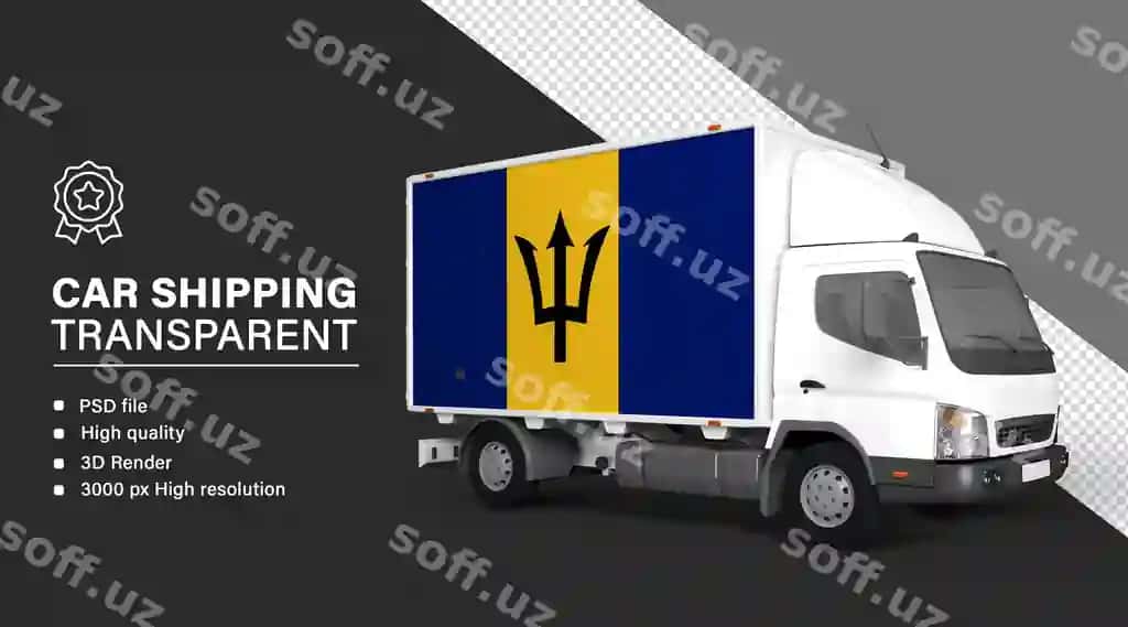 3d yuk avtomobili Barbados bayrog'i bilan ajraltirilgan shaffof fonda | 3d truck with barbados flag isolated transparent background