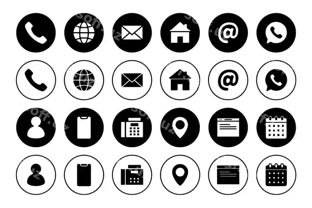 Biznes vizitka ikonkalar, masalan, telefon, elektron pochta manzili, veb-sahifa, aloqa. | Business card icons such as phone mail address web page contact