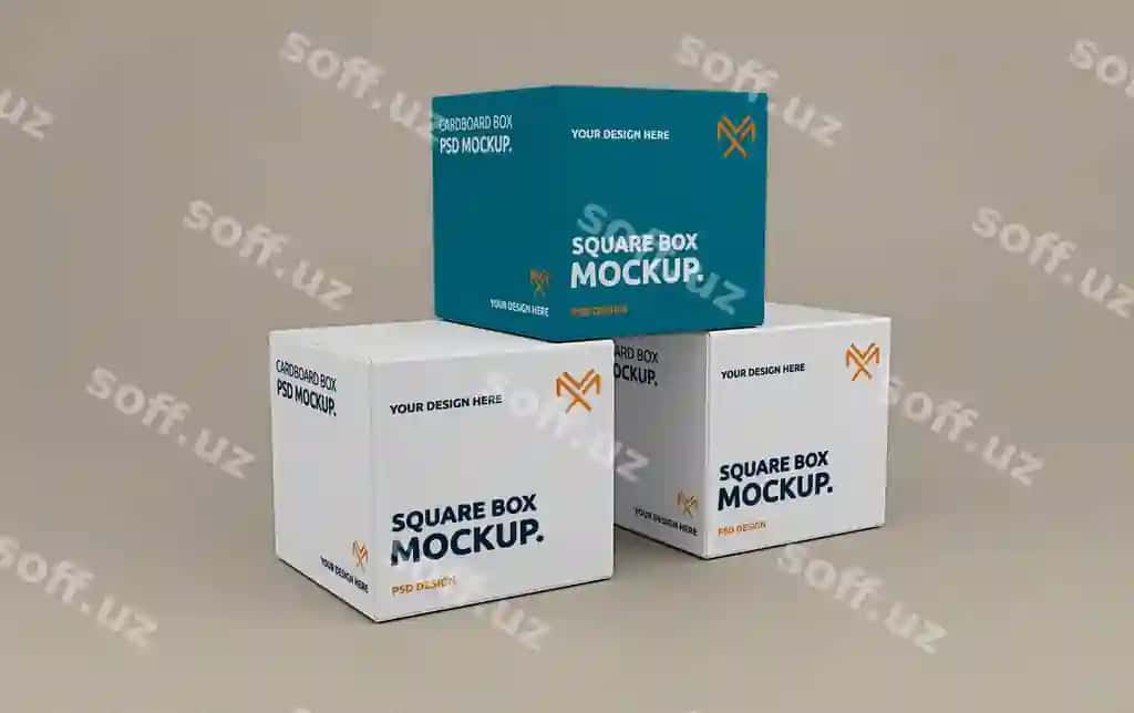 Haqiqiy zamonaviy kvadrat karton qutisi namuna shabloni | Realistic modern square cardboard box mockup template 2