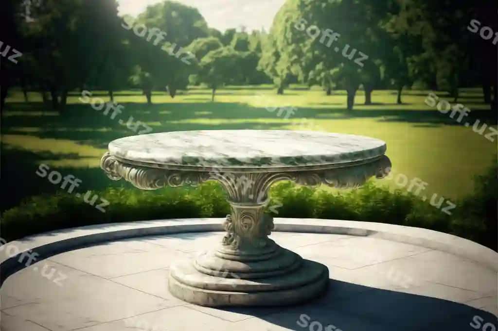 Bo'sh aqsuar stol tabiiy yashil bog' havo ochiq maydonga | Empty marble table natural green garden outdoor 2