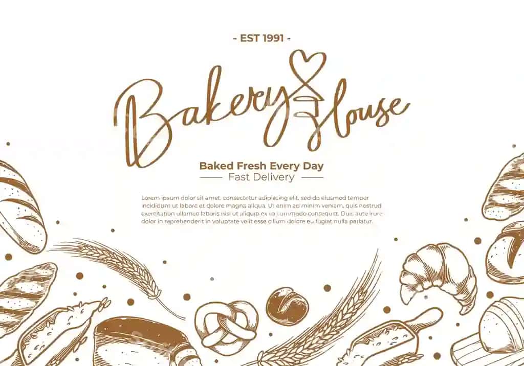 Rang-barangli pechenya uyining orqa fonda qo'l bilan chizilgan grabir | Bakery house background with hand drawn engraving colorful bakery