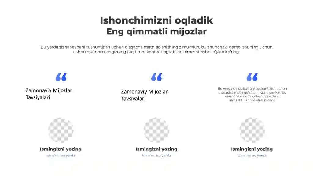 Zamonaviy Mijozlar Tavsiyalari Taqdimoti (11 Slayd)