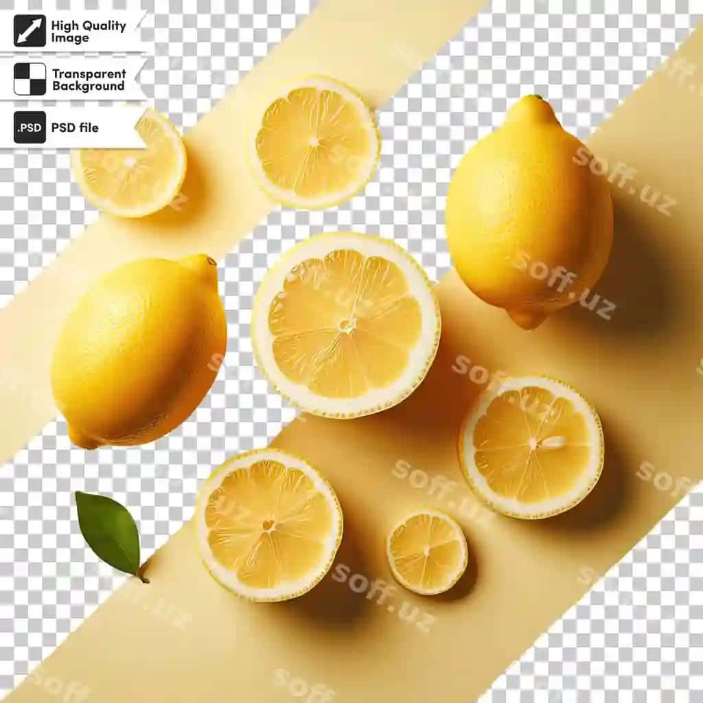 Psd limon doyillari shaffof orqa fonda | Psd lemon slices transparent background