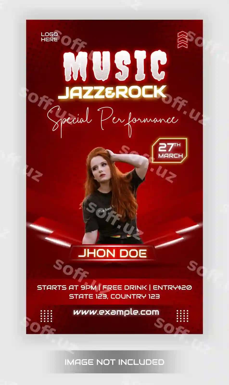 Instagram stori jonli musika festivali baner flyer sotsial media shablon | Instagram story live music festival baner flyer social media template
