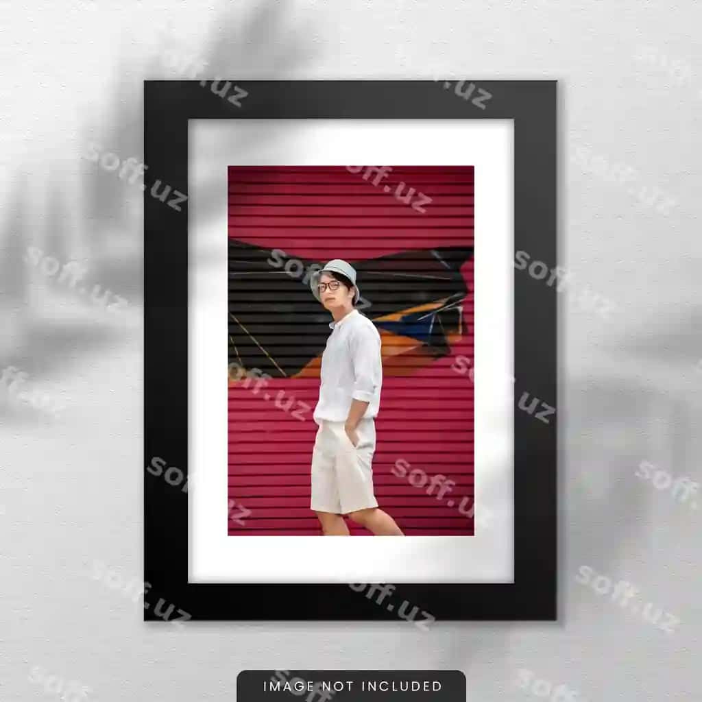 Portret foto freym mockup soya bilan | Potrait photo frame mockup with shadow
