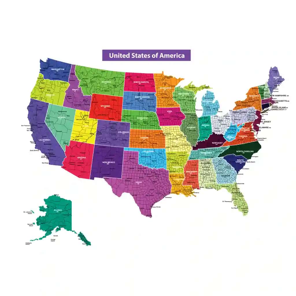 AQSh xaritasi vektor rangli tasvir | Usa map vector colourful illustration