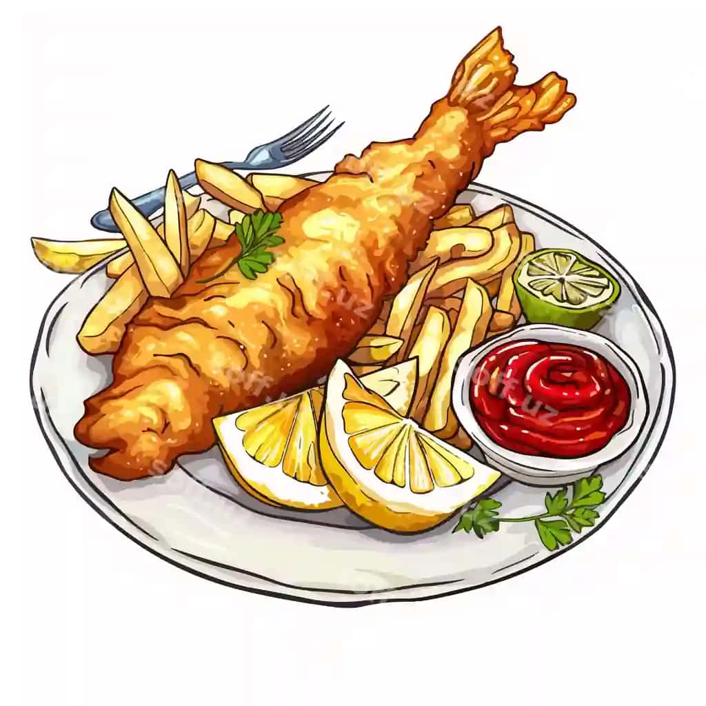Baliq fri illustratsiya restoran menyu kontseptsiya | Fish chips illustration restaurant menu concept 2