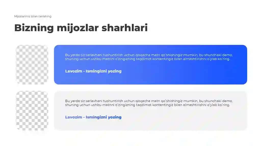 Zamonaviy Foydalanuvchilar Sharhlari Taqdimoti (13 Slayd)