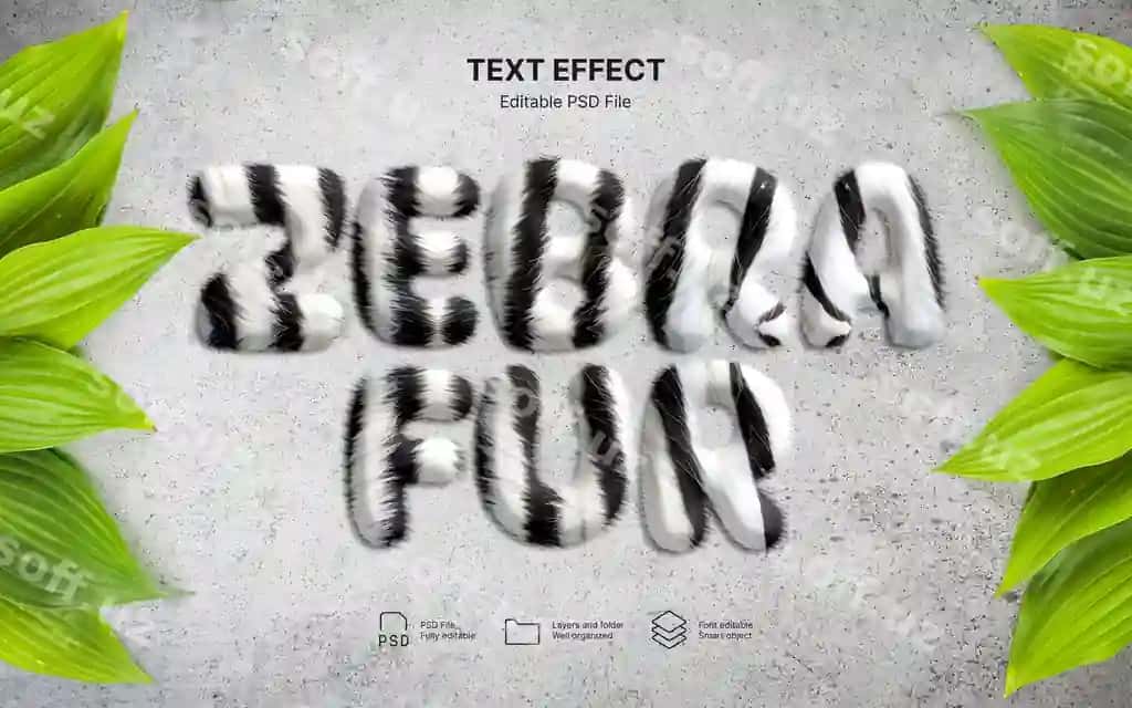 Zebra bosima matn effekti | Zebra print text effect 2