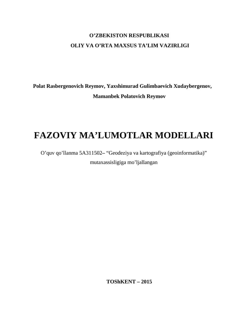 FAZOVIY MA’LUMOTLAR MODELLARI