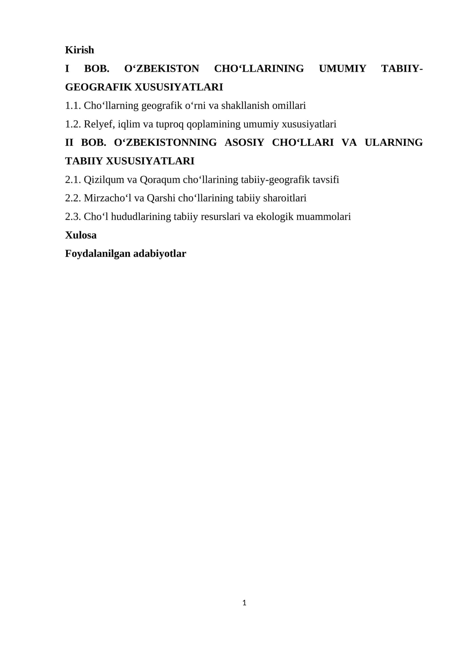 O‘ZBEKISTON CHO‘LLARINING UMUMIY TABIIY-GEOGRAFIK XUSUSIYATLARI
