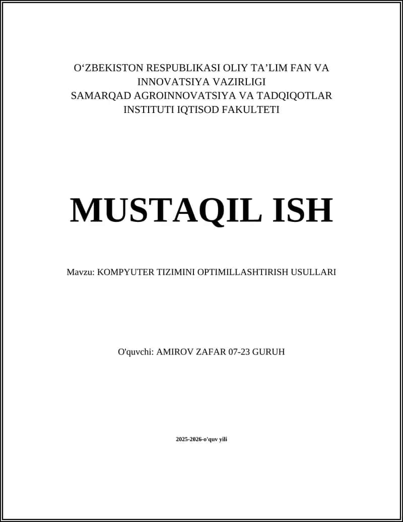 KOMPYUTER TIZIMINI OPTIMILLASHTIRISH USULLARI