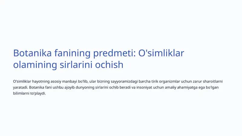 Botanika fanining predmeti