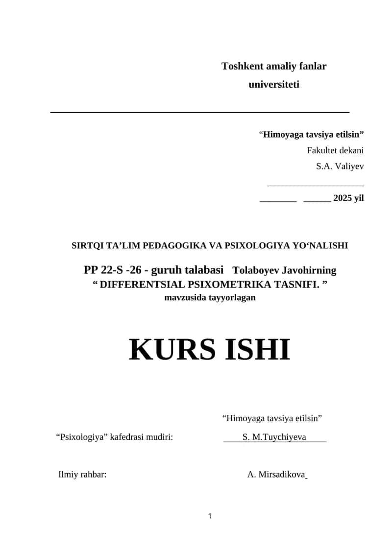 DIFFERENTSIAL PSIXOMETRIKA TASNIFI